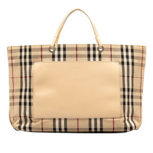 バーバリー ノバチェック ハンドバッグ トートバッグ ベージュ キャンバス レザー レディース BURBERRY 【中古】