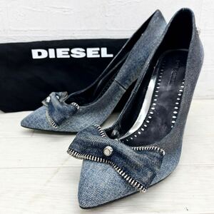 1398◎ DIESEL ディーゼル 靴 シューズ パンプス ハイ ヒール ポインテッドトゥ デニム 生地 カジュアル ブルー レディース37