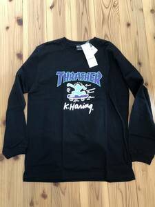 スラッシャー キース ヘリング SK8 CREWNECK コラボ ロンT ブラック 長袖 L THRASHER KITH