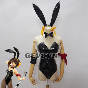 セクシーコスプレ衣装 ハロウィン衣装 レオタード　PU合成革　Bunny仮装　「涼宮ハルヒの憂鬱」 バニーガール　ウサギガール黒色　セット