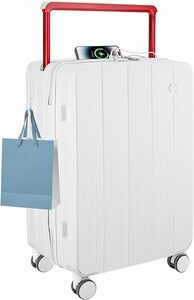 スーツケース 大容量 キャリーケース USB充電/フック機能 耐衝撃静音360度回転 TSAロック 旅行 ビジネス出張修学 ホワイト, 24インチ/65L