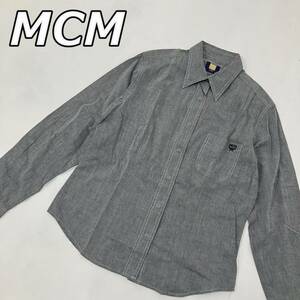【MCM】エムシーエム ロゴ シャンブレー レギュラーシャツ 長袖 灰色 グレー