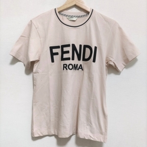 フェンディ FENDI 半袖Tシャツ サイズXS - ライトピンク×黒 レディース クルーネック/刺繍 トップス