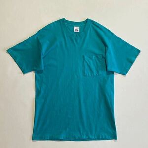 良好☆ビッグサイズ 80s 90s USA製 BVD ポケット付き Tシャツ L エメラルドブルー 水色 ビンテージ 無地 ポケT