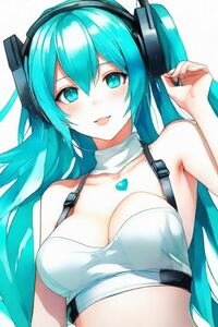 初音ミク 可愛い 女の子 少女 水着 ファンアート イラスト 水彩画紙 31