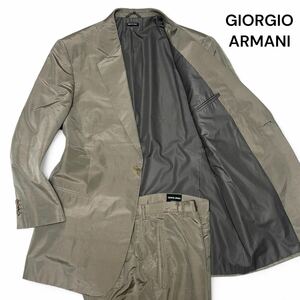 美麗品◎シルク100% 54サイズ!!ジョルジオアルマーニ【紳士のマストアイテム】GIORGIO ARMANI セットアップ 光沢感 グレー系 春夏◎メンズ