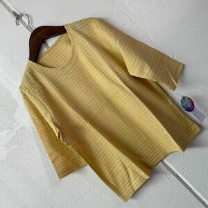 日本製綿100%シキボウ生地使用ジャガード五分袖カットソー　黄色