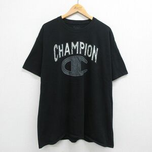 XL/古着 チャンピオン champion 半袖 ブランド Tシャツ メンズ ビッグロゴ 大きいサイズ クルーネック 黒 ブラック 23may17 中古