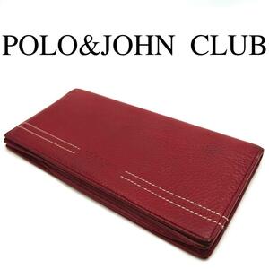 Polo & John club 長財布 ワンポイントロゴ レザー レッド系