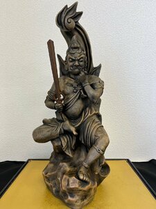 s 仏教美術 古銅製 不動明王坐像 在名 鍋島友右エ門 高さ39㎝ 細密彫刻 置物 佛像 仏像