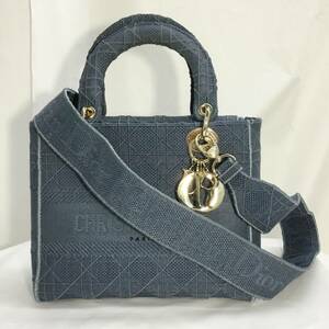 送料無料 中古 クリスチャン ディオール バッグ Christian Dior カナージュ LADY D-LITE エンブロイダリー 刺繍 2WAYショルダー 147433