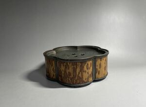 古錫 錫製建水 錫胎製 嵌め竹 茶台 古美術