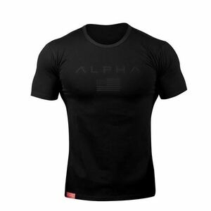 【M-size】ALPHA★Tシャツ 米BB /筋トレ/sports/training/fitness/GYM SHARK/wear/プロテイン/ゴールド/ジム/メンズ/トレーニング/ウェア/