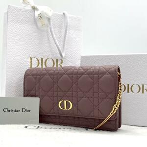 ［美品］Christian Dior クリスチャンディオール　カロ ポーチ　チェーンウォレット カナージュ ピンク　ゴールド カーフスキン
