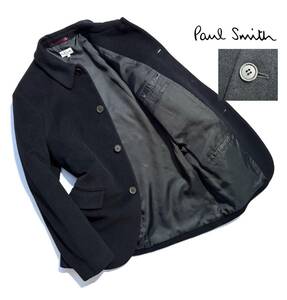 美品【定価8万超】Paul Smith LONDON ポールスミス アンゴラ100% ステンカラーコート L ジャケット メンズ【着心地抜群】黒 日本製