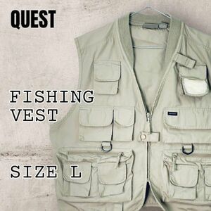 quest フィッシングベスト グレーUSA規格メンズL~XLサイズ