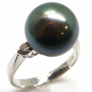《Pt900天然ダイヤモンド/南洋黒蝶真珠リング》M 約5.5g 約11号 0.20ct diamond ring パール pearl 指輪 jewelry ジュエリー EA8/EB2