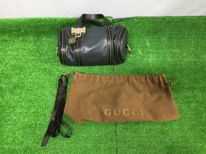 □ GUCCI グッチ ミニボストンバッグ レザー ブラック リボンチャーム 収納袋付き レディースバッグ 21-29