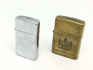 ■Zippo KINGDOM OF HAWAII-COAT OF ARMS ゴールド / シルバー スリム オイルライター 2点 まとめ 火花あり/現状渡し 中古【UW040688】