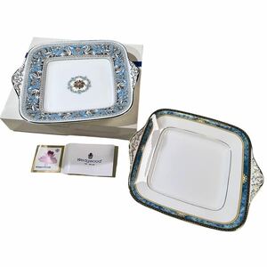 ★未使用品 WEDGWOOD スクエアプレート 2枚セット CURZON FLORENTINE ターコイズ 角皿 約24×27.5cm BONE CHINA ウェッジウッド 管理I832