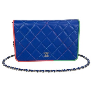 シャネル CHANEL チェーンウォレット ブルー・マルチカラー シルバー金具 長財布 レディース 中古