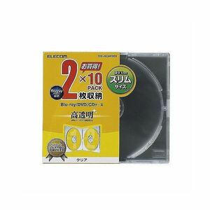 (まとめ)エレコム Blu-ray/DVD/CDケース(スリム/PS/2枚収納) CCD-JSCSW10CR【×10セット】