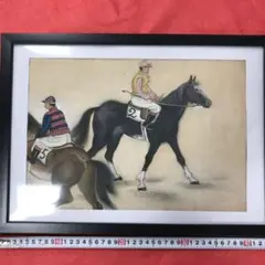 水彩画　古物　競走馬　戦前の作品　作者不明