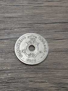 アンティークコイン　ベルギー　1905年 穴あき10サンチーム硬貨