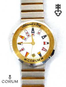 コルム CORUM　アドミラルカップ　SWISS PARTS 3875　コンビ 3針 文字盤ホワイト　クオーツ 腕時計 ゴールド ▲ジャンク