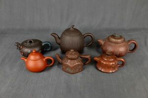 T01-1958 陶磁器 急須 煎茶道具 中国宜興窯 清香 朱泥急須 茶道具 和骨董 和食器 時代物 希少珍品 中国古美術 まとめて 6個　