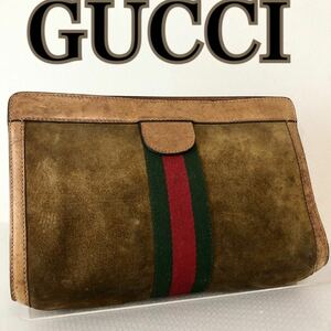 ■希少ヴィンテージ■GUCCI PARFUMS グッチパフューム　シェリーライン　クラッチバッグ　オールドグッチ　ブラウン　内張G柄　ナンバー有