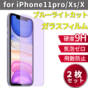 iPhone11pro iPhoneX iPhoneXS 5.8インチ ガラスフィルム 強化ガラス ブルーライトカット 強度9H 0.3mm [2枚セット]