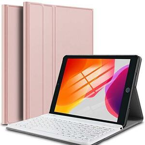 iPad 10.2 第9/8/7世代(2021,2020,2019) レザーケース付き Bluetooth キーボード兼スタンド兼カバー ローズゴールド