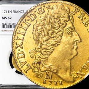 【レア 最高鑑定唯一 NGC MS62】1711年 フランス 太陽王ルイ14世 ルイドール金貨 モンペリエミント/アンティークコイン