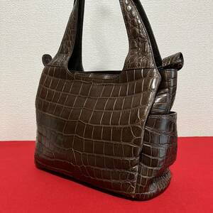 美品★ TAKECHI 武知 クロコ クロコダイル レザー ハンドバッグ センターカット genuine crocodile