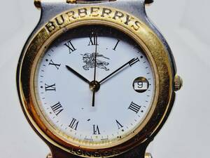 1円スタート　ジャンク　Burberry　バーバリー　デイトラウンド　クォーツ　メンズ　腕時計　