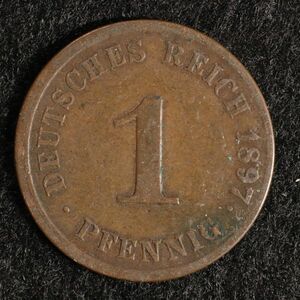 ドイツ帝国 1ペニヒ銅貨（1897）[E519]コイン　