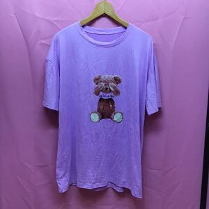 OT15 台湾古着　古着 ☆　台湾直輸入 クマ柄　ビッグTシャツ　半袖　半袖Tシャツ　紫　パープル　紫Tシャツ　クマ柄Tシャツ