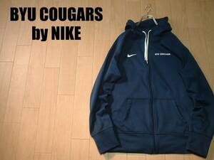 NIKE希少BYU COUGARSサーマフィットパーカー美品レディースL正規ナイキTHERMA-FITクーガーズカレッジバスケットボールスウェット紺ジャージ