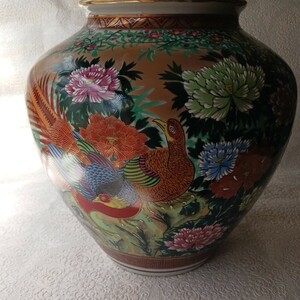 九谷焼 花瓶　壺 陶器 花鳥文 フラワーベース