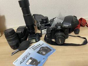 Canon キヤノン EOS-1V 説明書付き 一眼レフカメラ 420EX EF-EOS 望遠レンズ　90-300mm マウントアダプター　ボディ レンズAsahi Pentax