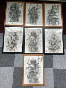 水彩画　仏像絵　仏画　不動明王　五大明王　蔵王権現　大威徳明王　四天王　毘沙門天　大量　まとめ売り