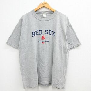 XL/古着 リー Lee 半袖 ビンテージ Tシャツ メンズ 00s MLB ボストンレッドソックス 刺繍 大きいサイズ コットン クルーネック グレー