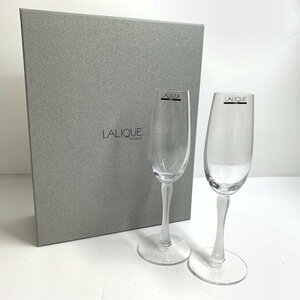 f001 N 1. 未使用 LALIQUE ラリック Louvre ルーブル シャンパングラス 2客 ペア 保管品