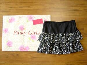 ◆新品PinkyGilrs ピンキーガールズ◆シフォン&フリル◆ドット水玉ミニ スカート黒ブラック