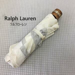 [雨具] 折りたたみ傘「Ralph Lauren：ラルフローレン」クリーム色系 汚れあり 使用感あり 折り畳み 折畳 傘
