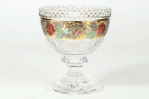 ボヘミアンクリスタル 金彩花柄 コンポート 20cm / BOHEMIA クリスタルガラス 花瓶 花器 飾り鉢