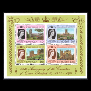 ■セントビンセント切手　1978年　エリザベス女王戴冠25周年 / シルバージュビリー　4種シート