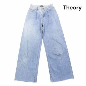 Theory セオリー 【TK DENIM/TUCK WIDE PANTS】 USED加工♪ タック ワイド デニム パンツ ジーンズ Sz.23　レディース　K4B00205_3#R