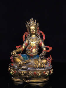 【古寶奇蔵】銅製・彩繪・金鍍・黄財神像・置物・賞物・中国時代美術